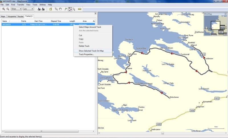 Mit einer Spur mit Garmin Mapsource